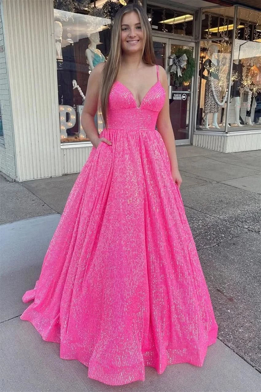 Spaghetti Strap Rose Red Prom Dress with Sleeveless Ball Gown BM bride