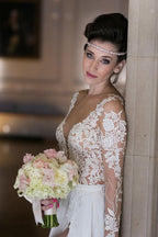 Long Sleeve Chiffon Wedding Dress with Slit BM bride
