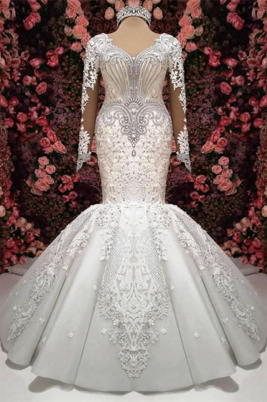 Elegant Sweetheart Long Sleeve Lace Mermaid Wedding Dress with Beading BM bride