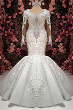 Elegant Sweetheart Long Sleeve Lace Mermaid Wedding Dress with Beading BM bride