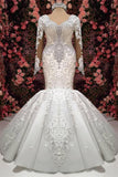 Elegant Sweetheart Long Sleeve Lace Mermaid Wedding Dress with Beading BM bride
