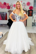 Dazzling A-Line Off-the-Shoulder Sequins Tulle Prom Dress BM bride