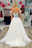 Dazzling A-Line Off-the-Shoulder Sequins Tulle Prom Dress BM bride