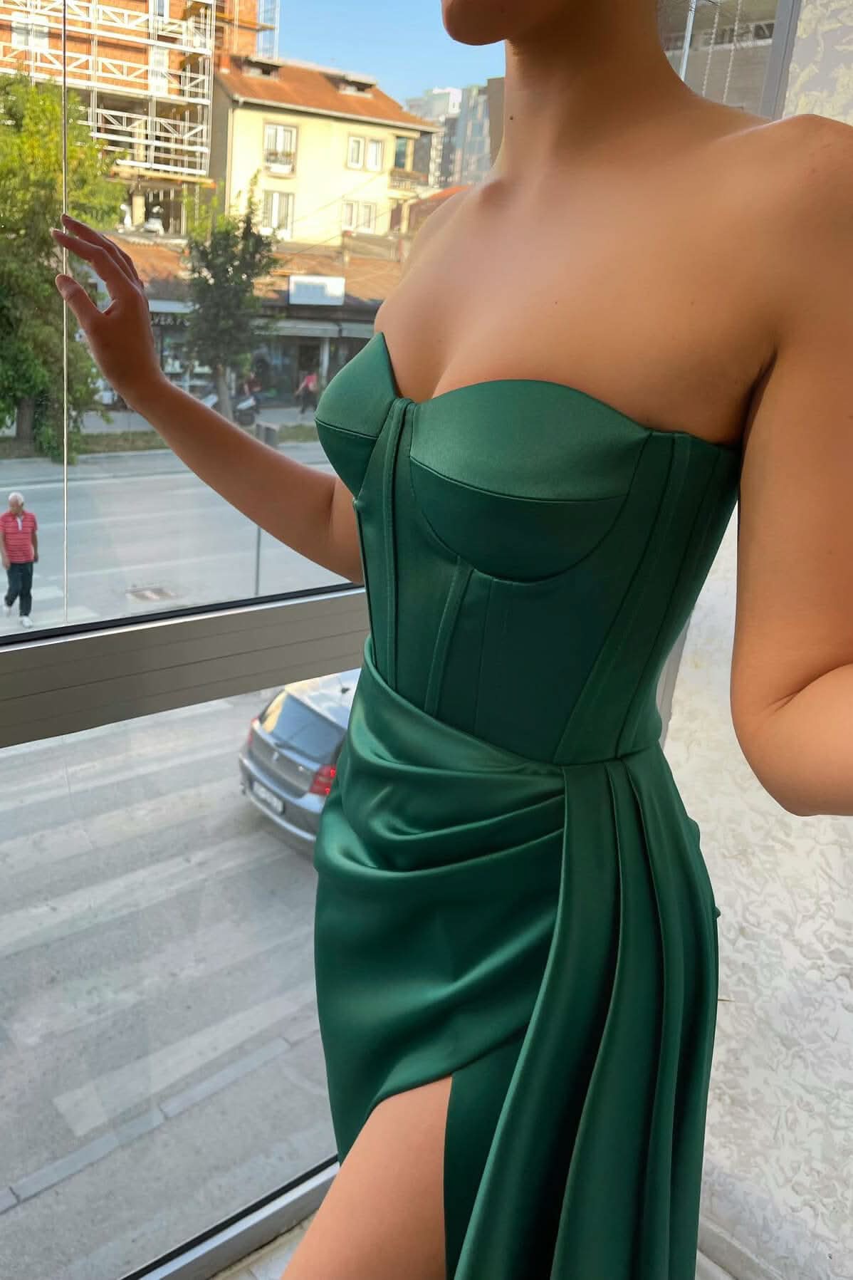 Amazing Emerald Green Sweetheart Long Mermaid Prom Dress with Slit BM bride