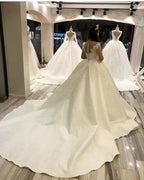 Elegant Long Sleeve Princess Sweetheart Satin Wedding Dress with Appliques BM bride