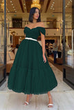 Light Pink Sweetheart Off-The-Shoulder Tulle Prom Dress with Belts BM bride