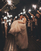 Long Sleeveless Tulle Lace Spaghetti Strap A-Line Wedding Dress with V-Neck BM bride