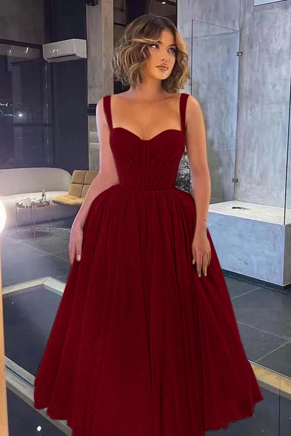 Gorgeous Spaghetti Strap Sweetheart Sequins Prom Dress With Tulle BMBRIDE