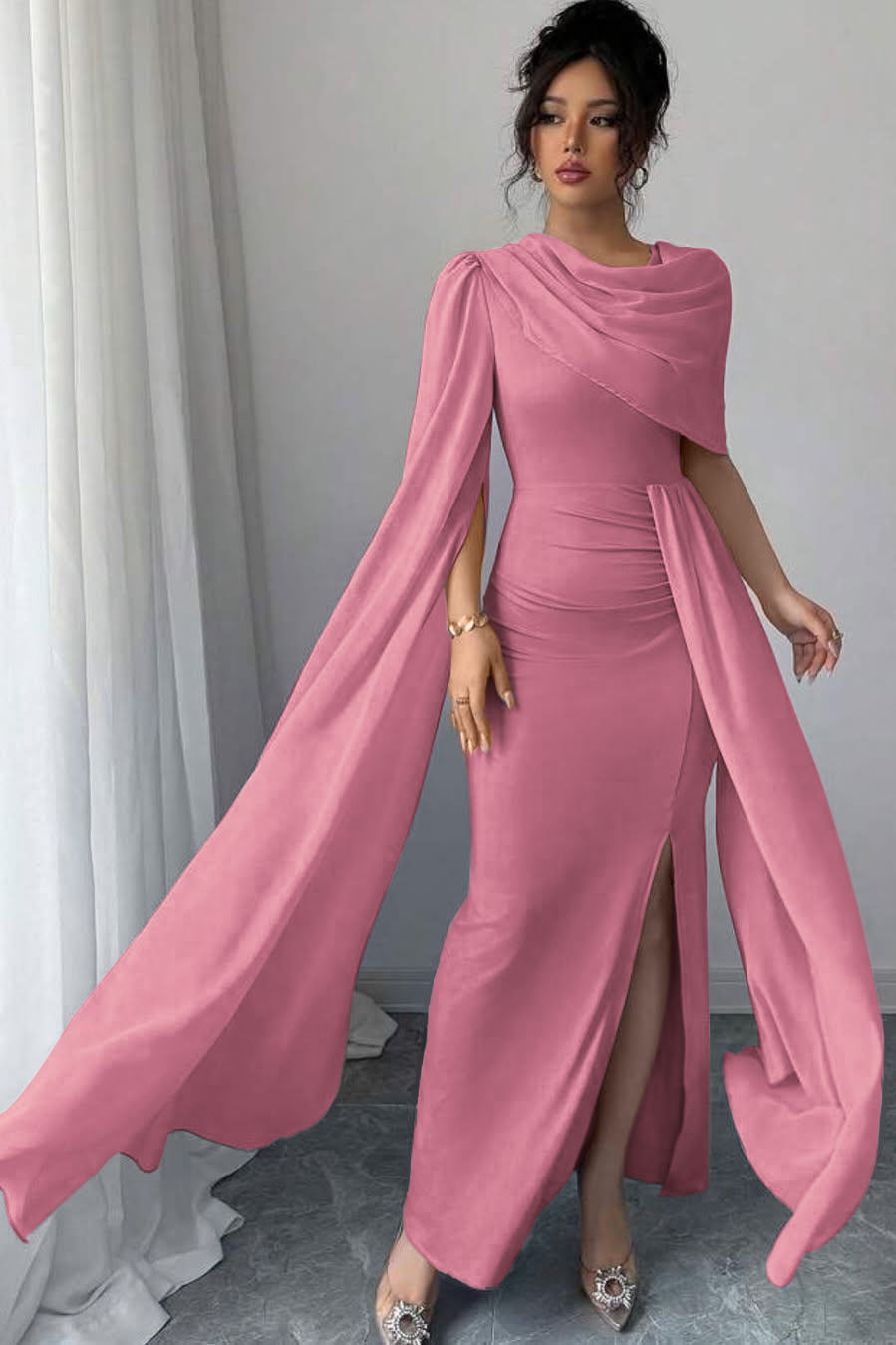 Sleeveless Jewel Neck Long Mermaid Prom Dress With Split Pleated