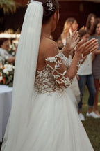 Long Sleeve A-Line Sheer Tulle Wedding Dress with Lace BM bride