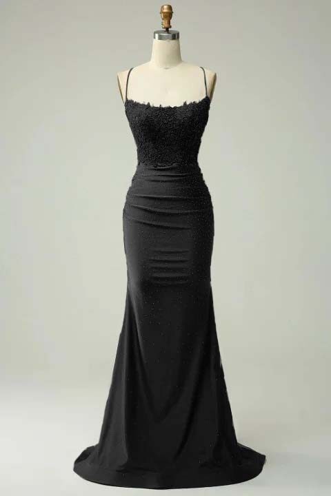 Spaghetti Strap Sleeveless Long Mermaid Prom Dress With Appliques