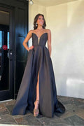 Strapless Sleeveless Floor Length Long Prom Dress With High Split