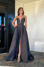 Strapless Sleeveless Floor Length Long Prom Dress With High Split