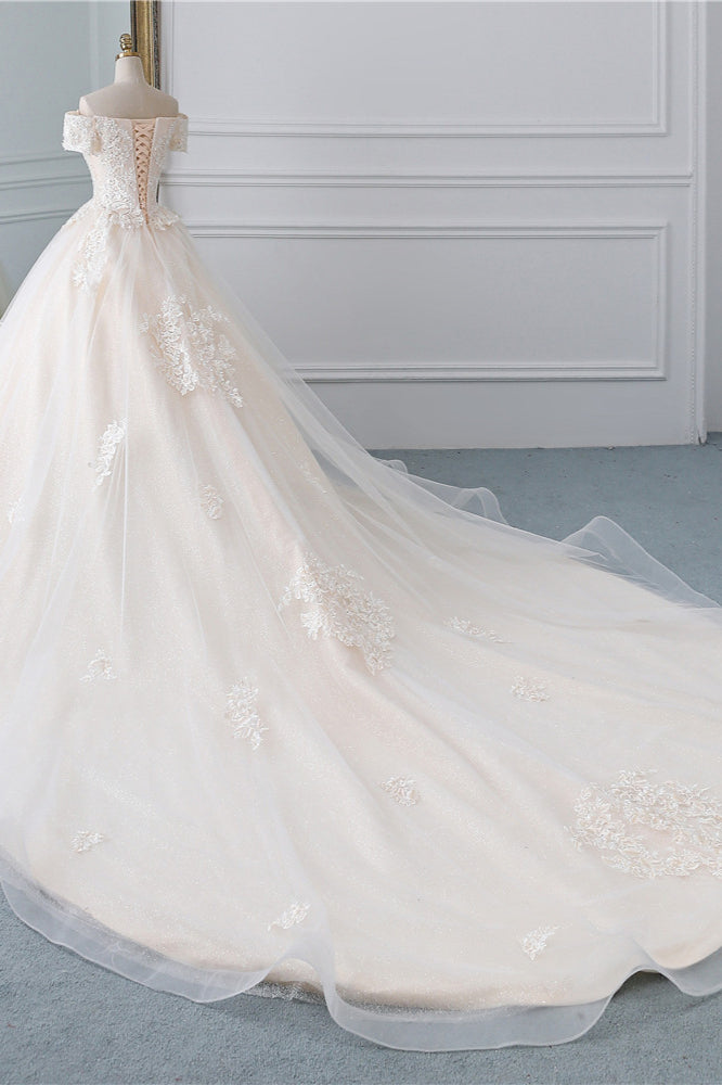 Princess Off-the-Shoulder Tulle Wedding Dress with Lace Appliques BM bride