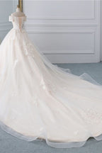 Princess Off-the-Shoulder Tulle Wedding Dress with Lace Appliques BM bride