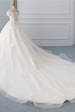 Princess Off-the-Shoulder Tulle Wedding Dress with Lace Appliques BM bride