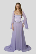 Chiffon Long Sleeves Long Mermaid Prom Dress With Beading Pleated BMBRIDE
