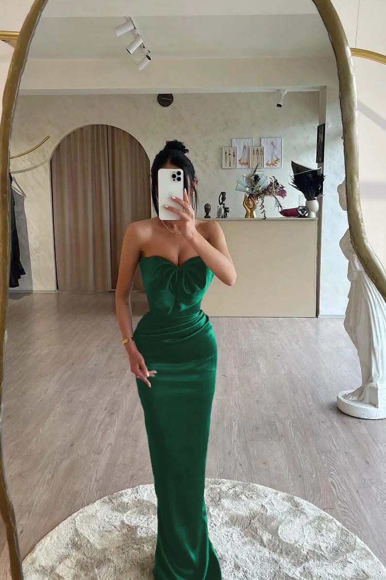 Strapless Sleeveless Long Mermaid Prom Dress With Bowknot Pleated