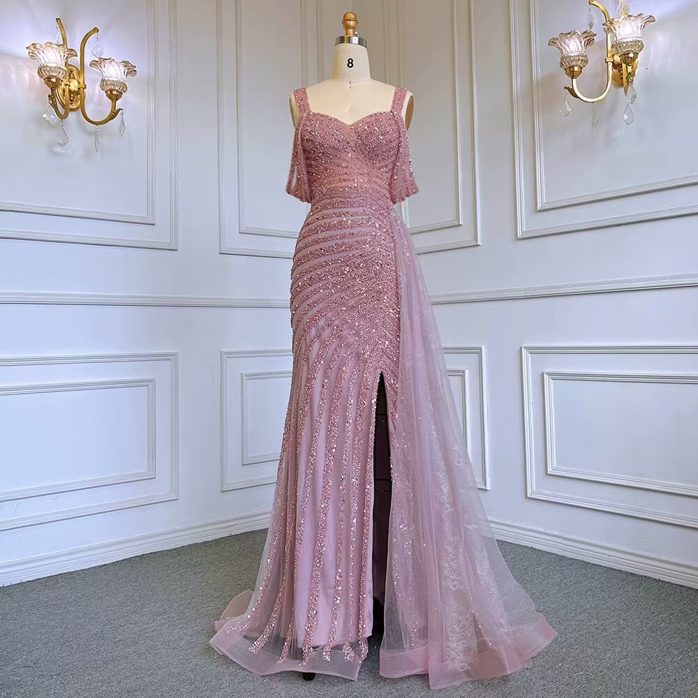 Elegant Beaded Mermaid Party Dress with Sequins BM bride