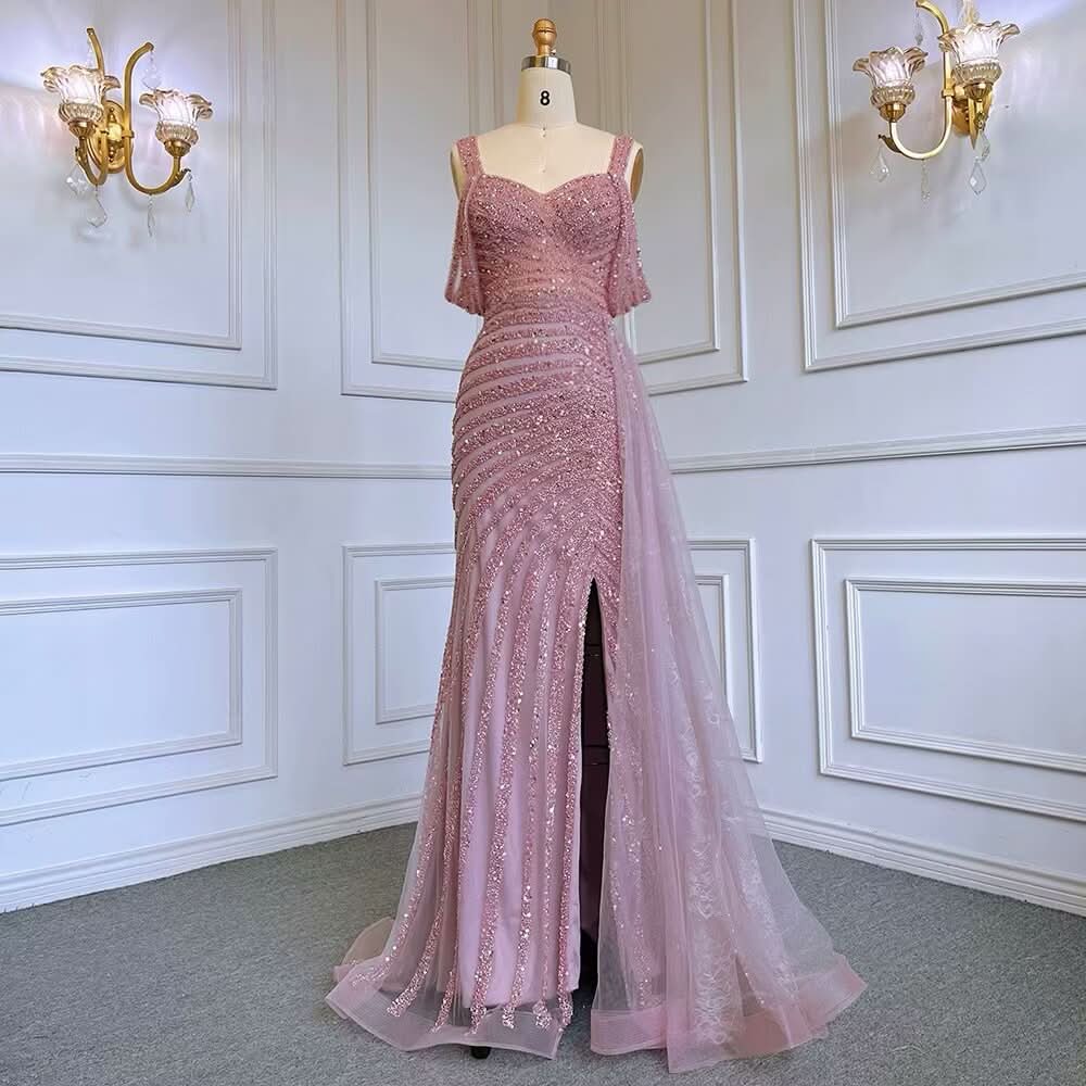Elegant Beaded Mermaid Party Dress with Sequins BM bride