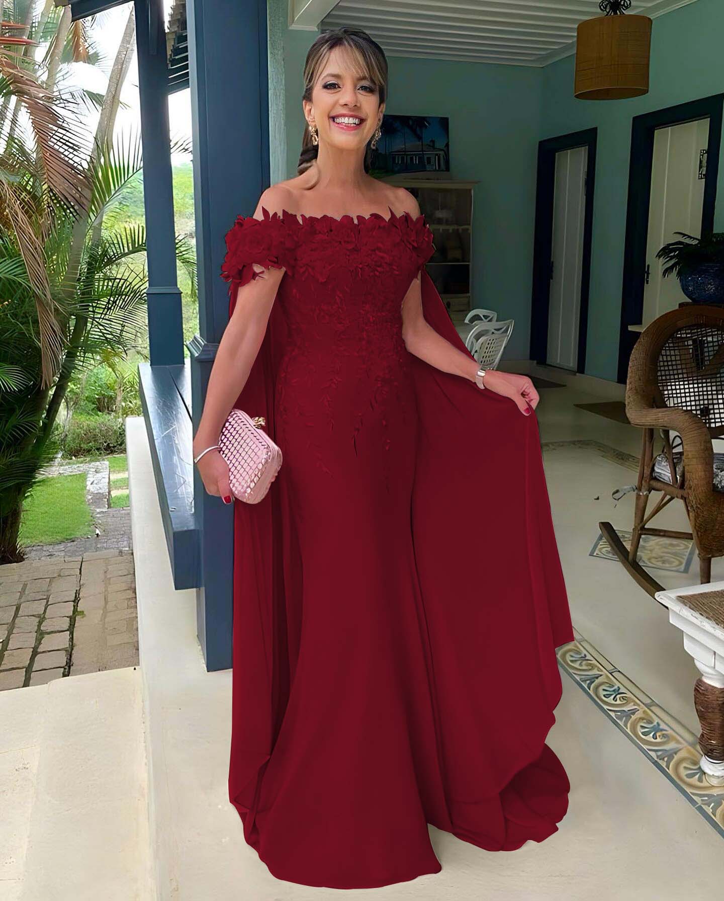 Off the Shoulder Sleeveless Long Mermaid Prom Dress With Appliques BMBRIDE