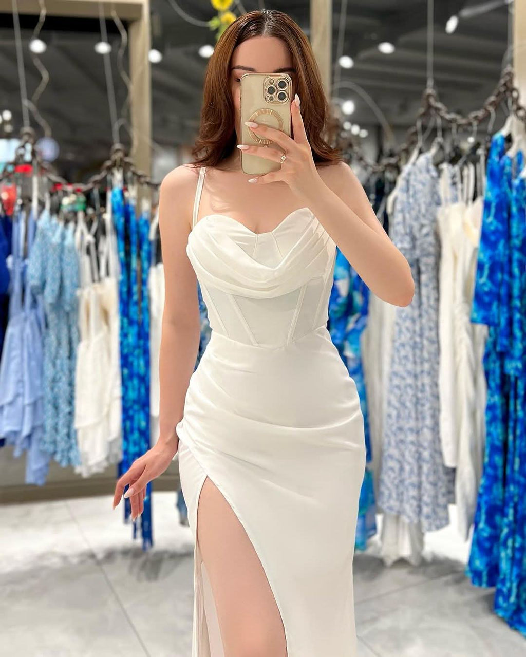 Black Spaghetti Strap Evening Dress Gown with High Slit BM bride