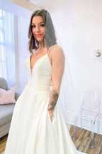 Glamorous A-Line Spaghetti Strap Sweetheart Wedding Dress with Satin Backless Design BM bride