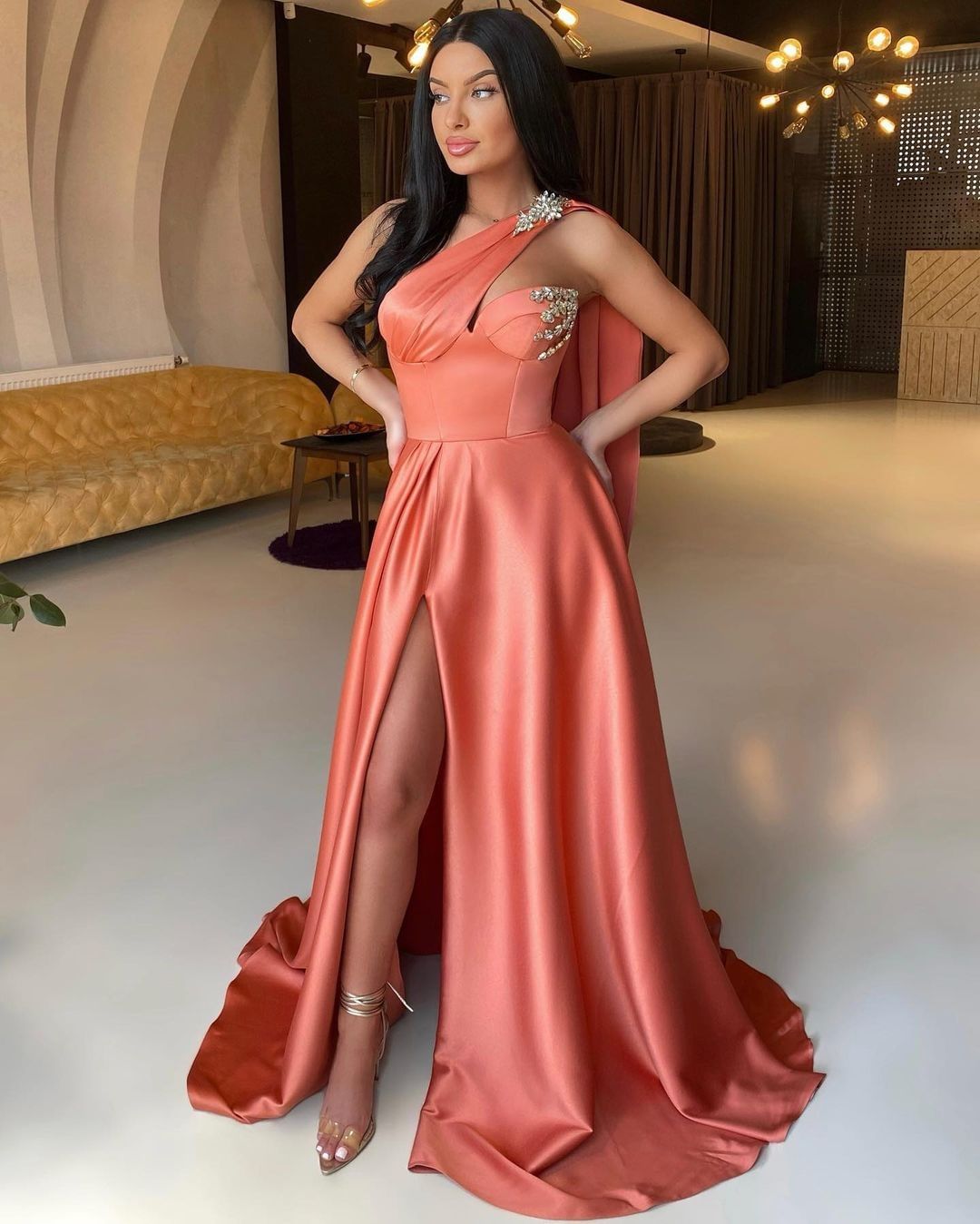 Front Split One Shoulder Sleeveless Mermaid Prom Dress With Beadings Online BMBRIDE