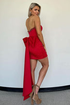 Strapless Beaded Bodycon Short Prom/Homecoming Dress in Red BM bride