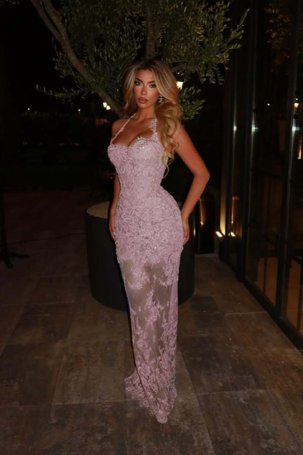 Halter Sleeveless Long Mermaid Prom Dress With Lace Embroidery BMBRIDE