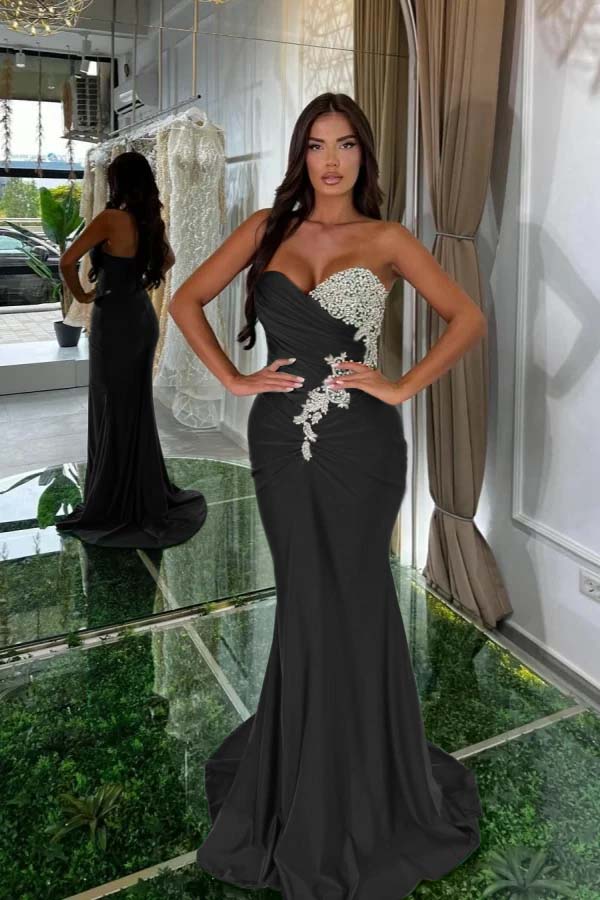 Strapless Sleeveless Long Mermaid Prom Dress With Pleated Beading