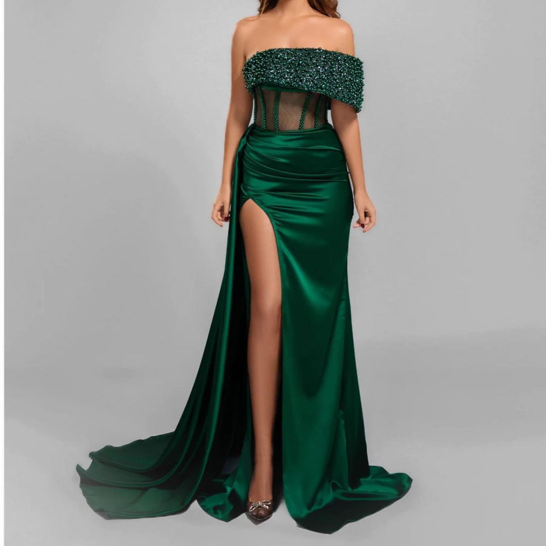 Glamorous Black Strapless Sequin Mermaid Prom Dress BM bride