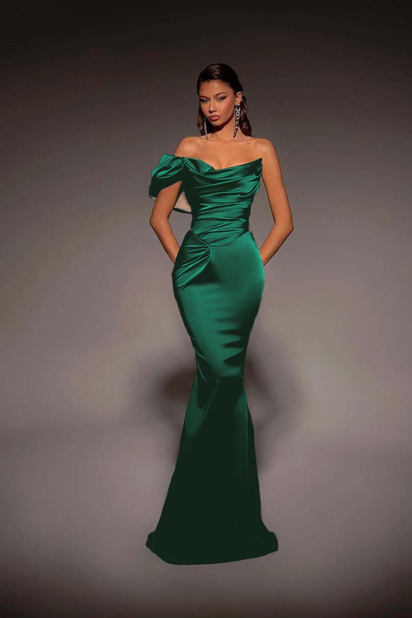 One Shoulder Strapless Long Mermaid Prom Dress With Pleated BMBRIDE