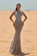 Heavy Prom Dress Silver With Beadings Long Mermaid Sleeveless Jewel