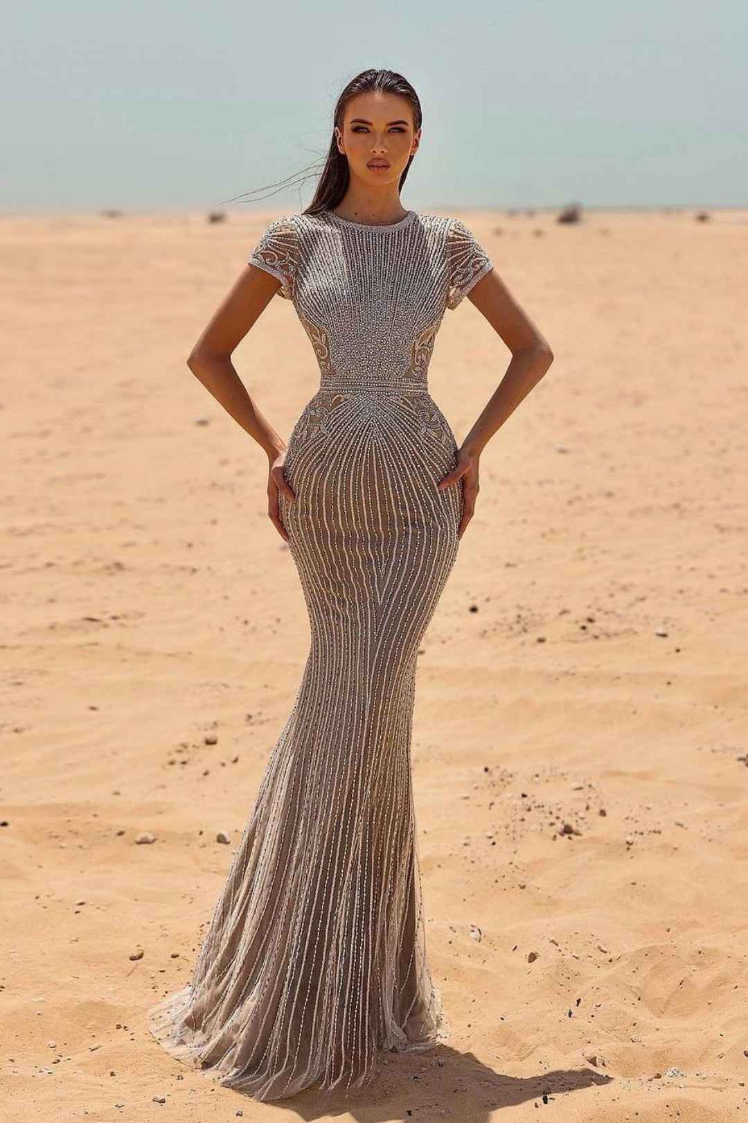 Heavy Prom Dress Silver With Beadings Long Mermaid Sleeveless Jewel