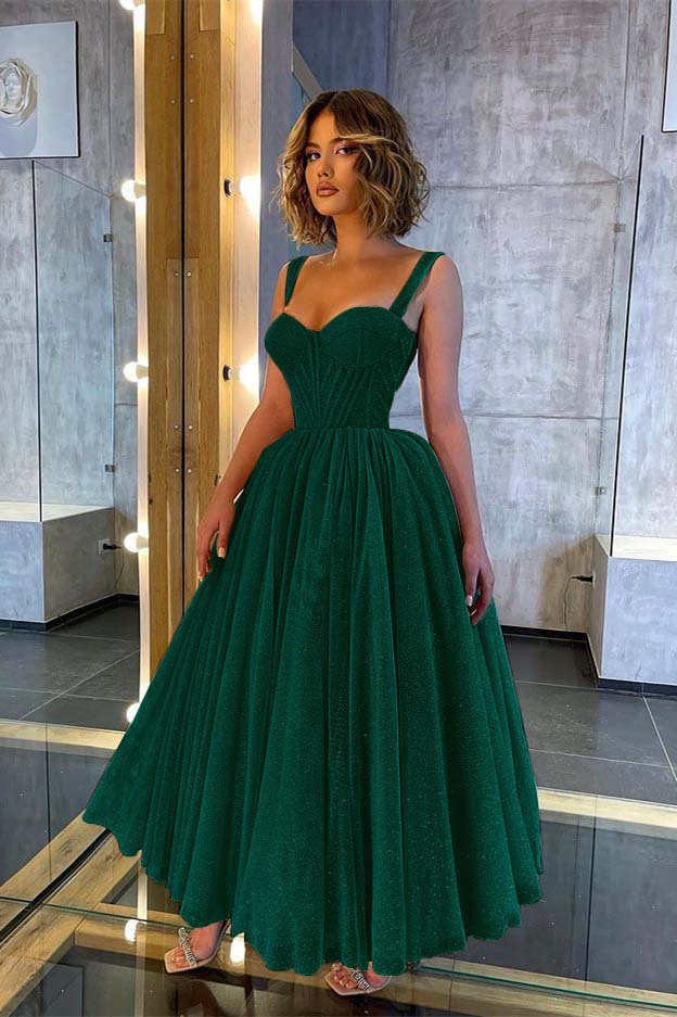 Chic Glittering Straps Sweetheart Sleeveless A Line Prom Dress With Sequins BMBRIDE