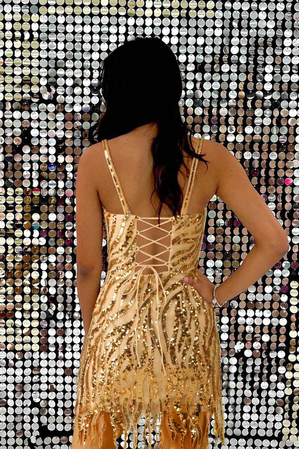 Glitter Fuchsia Fringed Beaded Tight Short Homecoming Dress Bmbride