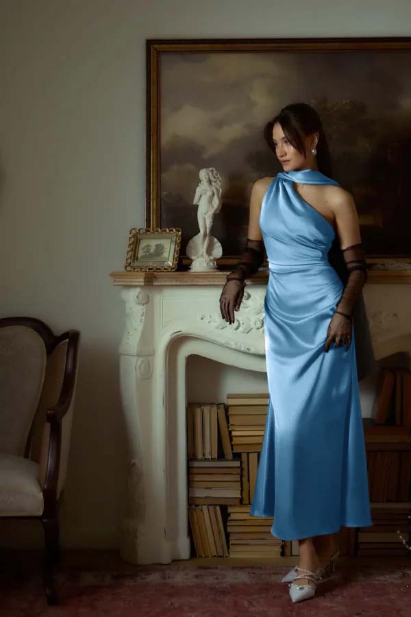 One Shoulder Sleeveless Long Mermaid Prom Dress With Pleated