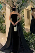 Shinning Black Strapless Sleeveless Long Prom Dress With Beading