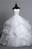 Long Ball Gown Strapless Tulle Layered Wedding Dress with Beaded Appliques BM bride