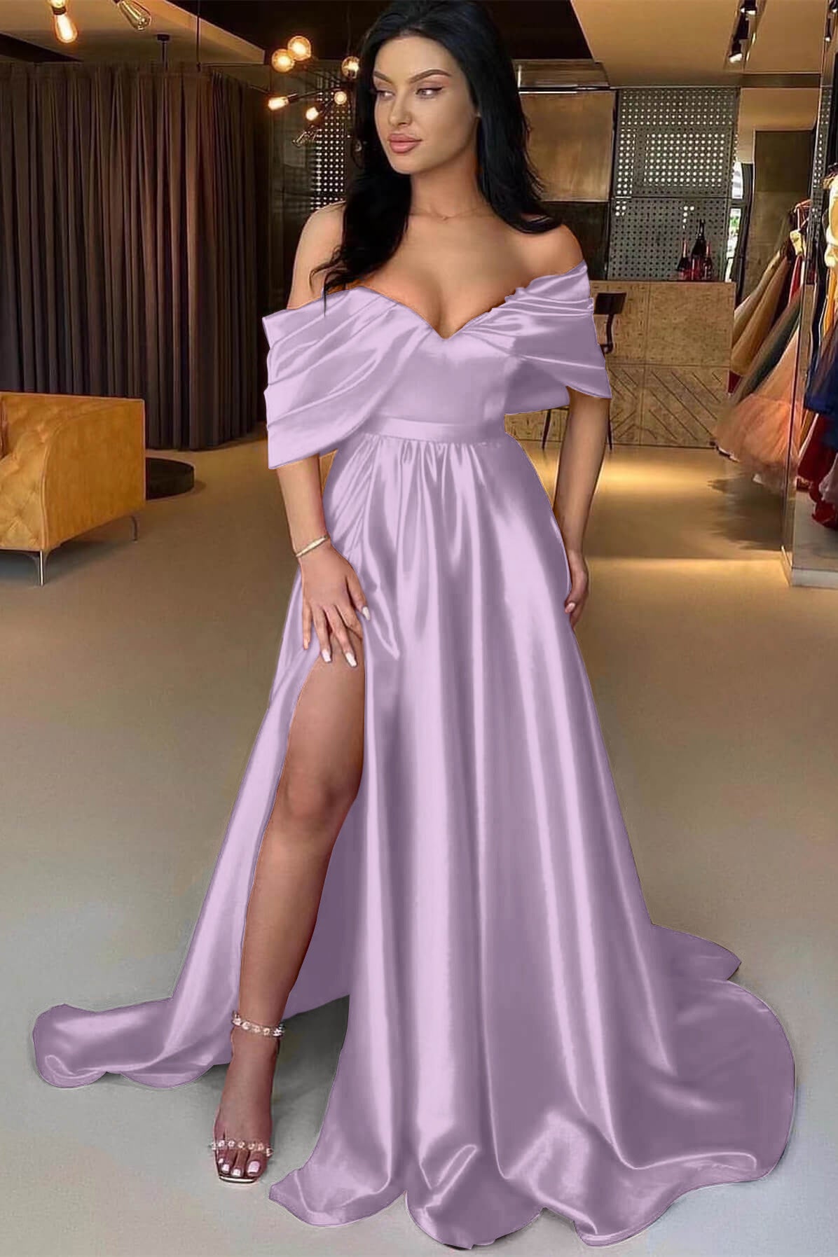 Charming Red A Line Off the Shoulder Strapless Long Prom Dress With Split BMBRIDE