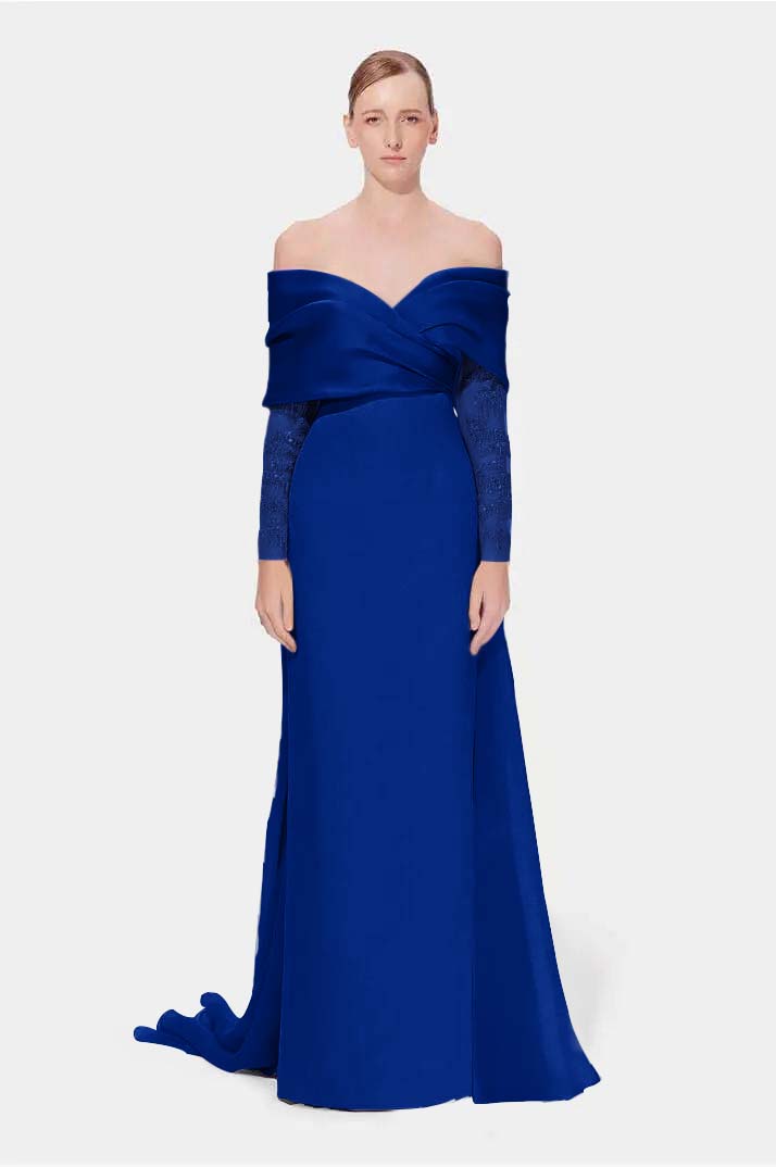 Off the Shoulder Long Sleeves Long Mermaid Prom Dress With Appliques BMBRIDE