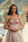 Charming Silver Off-the-Shoulder Sleeveless Long Evening Dress with Appliqued Tulle BM bride