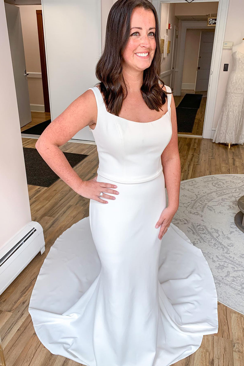 Elegant Spaghetti Strap Floor-Length Mermaid Wedding Dress with Satin Open Back BM bride