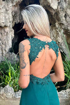 Beautiful Red V Neck Backless Long Prom Dress Applique With Split
