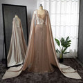 Gorgeous Pink Beaded Mermaid Evening Dress with Removable Cape BM bride