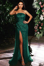 Violet Strapless Mermaid Prom Dress Split With Sequins Beading