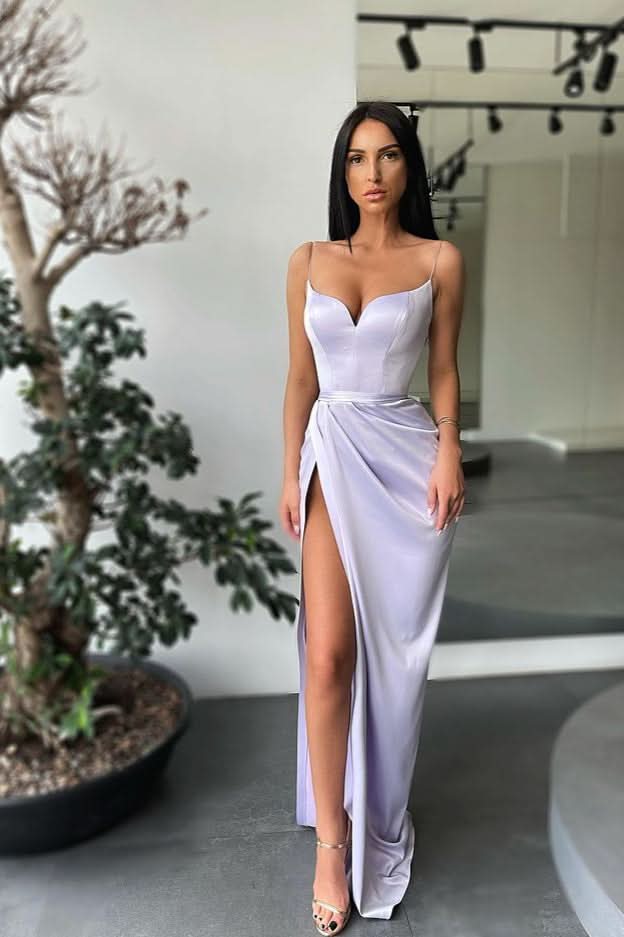 Spaghetti-Straps Mermaid Prom Dress Split BM bride