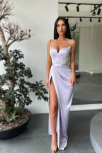 Mermaid Spaghetti Strap Sleeveless Pleated Long Prom Dress With High Split