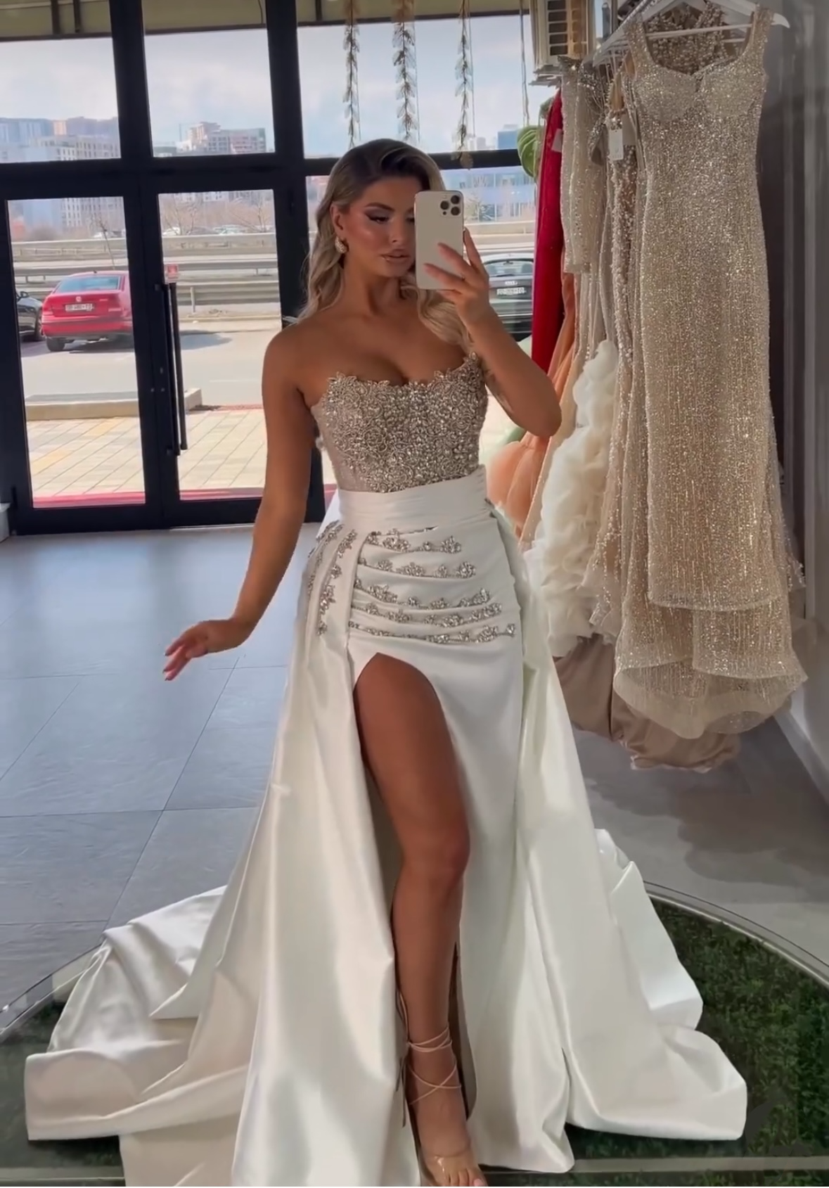 Strapless Sleeveless Split Long Mermaid Prom Dress With Beads